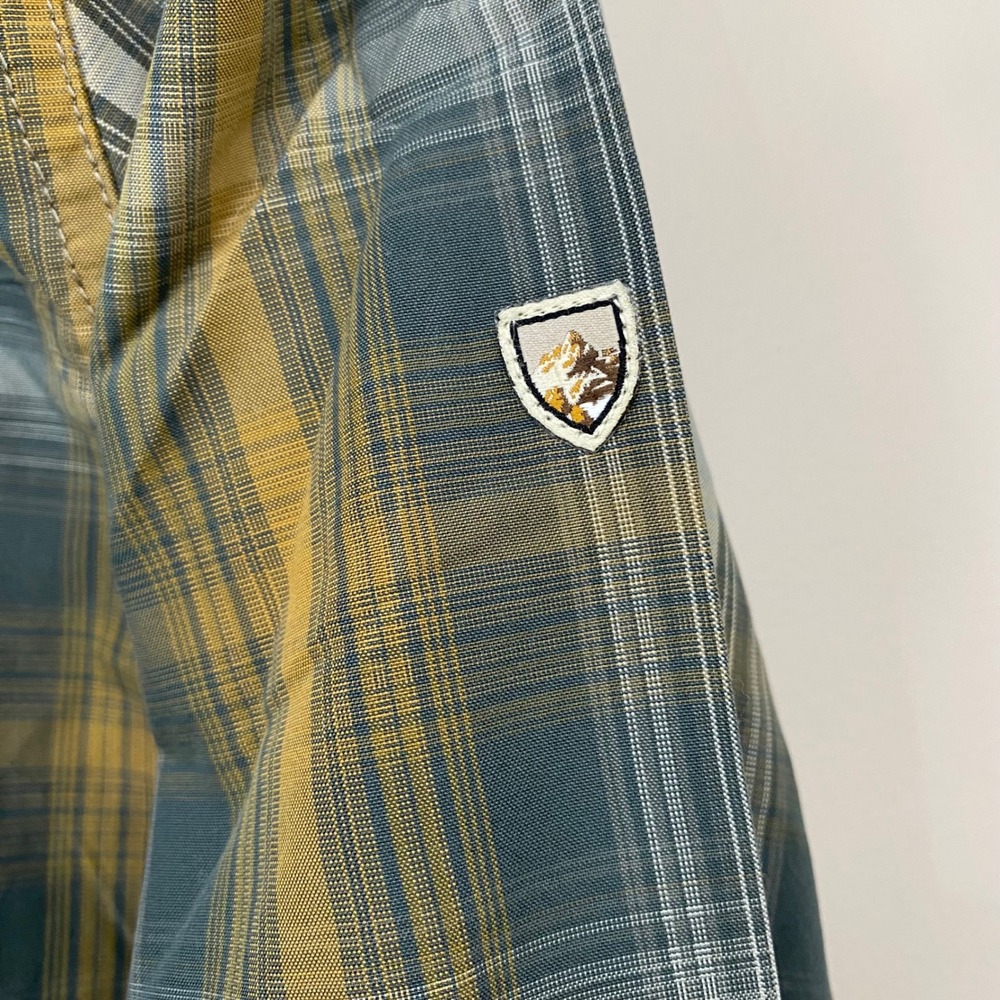 Kuhl Eluxur Mens Medium Gray Yellow Plaid Long Sleeve Button Down Shirt 7167 - Picture 3 of 7